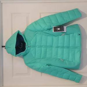 Spyder girls lightweight hooded water resistant beautiful green jacket NWT XL 16